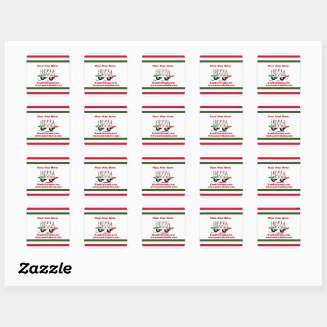 Pizza service,red green ,personalised   square sticker (Sheet)