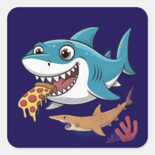 Pizza shark square sticker