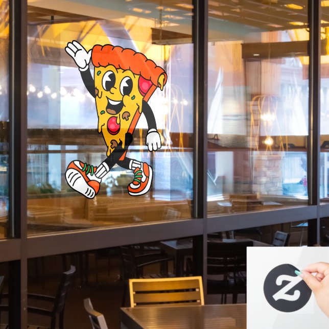 Pizza Shop Cartoon Pepperoni Pizza Slice Window Cling (Restaurant Window)