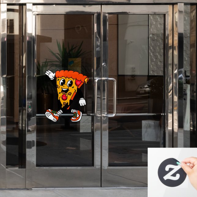 Pizza Shop Cartoon Pepperoni Pizza Slice Window Cling (Office Door)