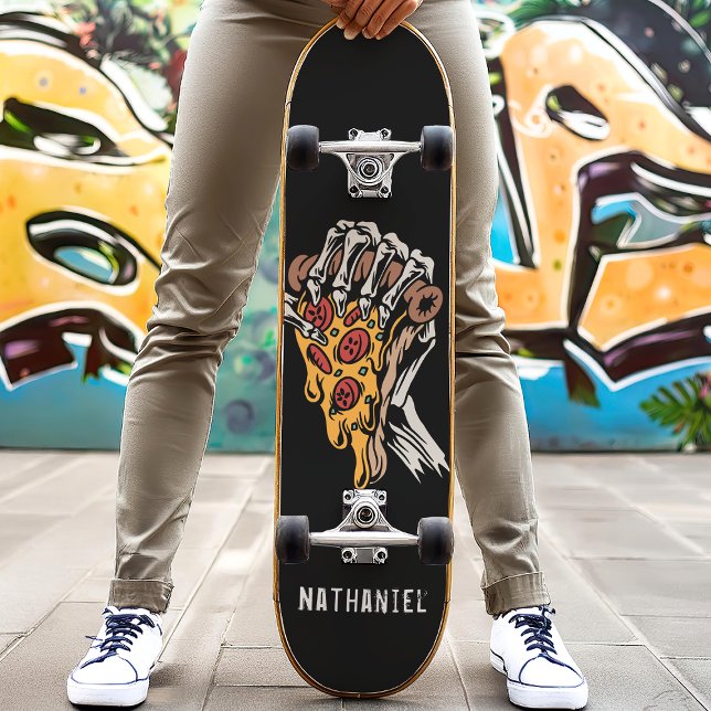 Pizza Skeleton Hand Custom Name Skateboard (Creator Uploaded)