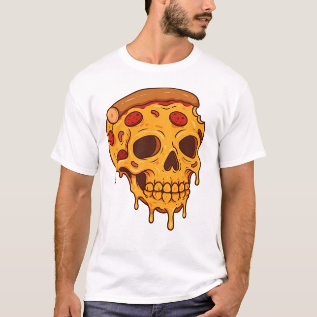 Pizza Skull T-Shirt - Funny Foodie Skeleton Tee (Front)