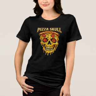 Pizza Skull Vintage Dark Humor Food Lover Design Tri-Blend Shirt
