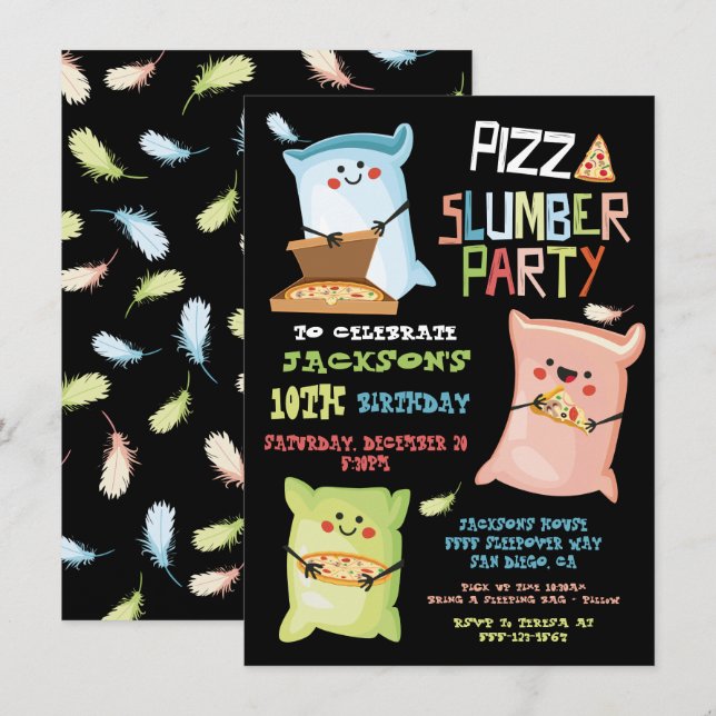 Pizza Sleepover Slumber birthday party Invitation (Front/Back)