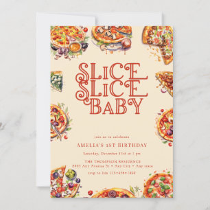 Pizza   Slice   1st birthday invitations
