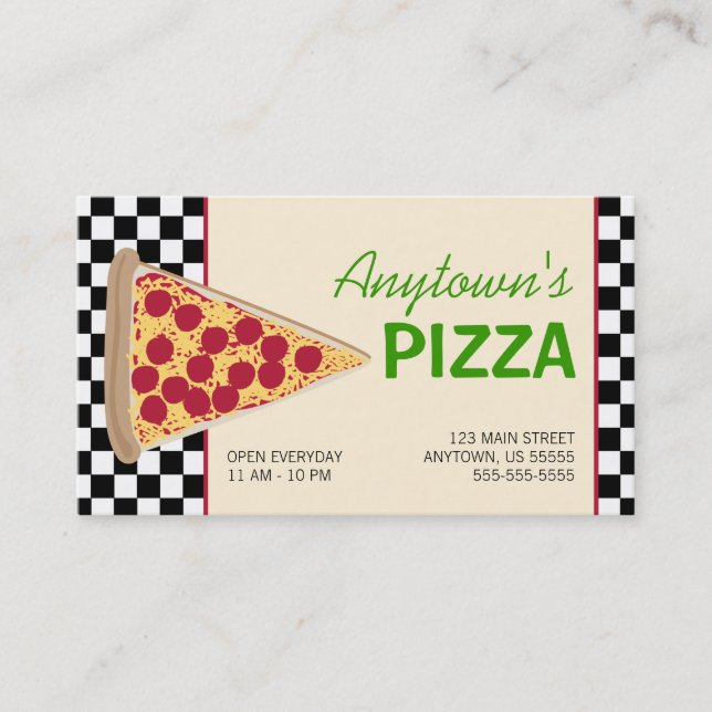 Pizza Slice & Black Chequerboard Pizza Business Card (Front)