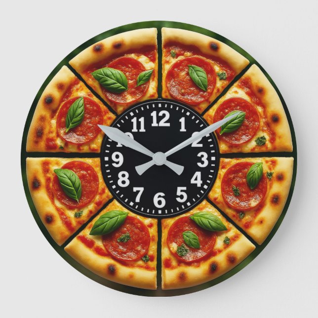 Pizza slice cheesy timepiece pizzeria wall art  large clock (Front)