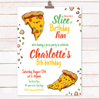 Pizza, Slice of Birthday fun, kawaii  Invitation