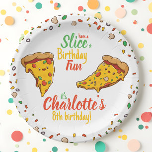 Pizza, Slice of Birthday fun, kawaii Paper Plate