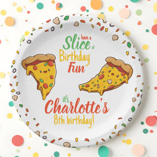 Pizza, Slice of Birthday fun, kawaii  Paper Plate