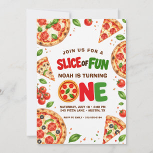 Pizza Slice of Fun 1st Birthday Invitation
