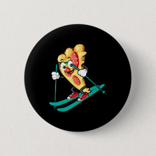 Pizza Slice On Skis Cool Wheat Dough Pie Lovers Gi 6 Cm Round Badge