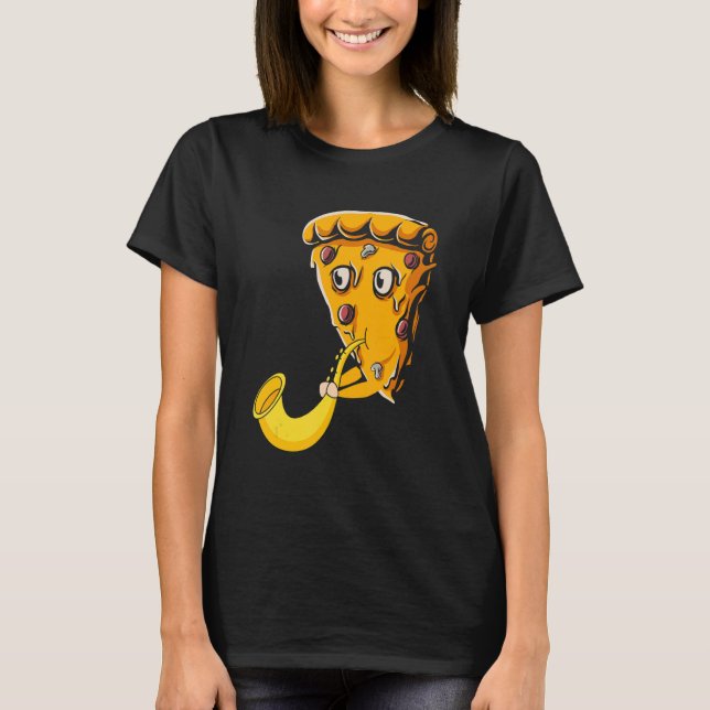 Pizza Slice Playing Saxophone Music Saxophonist Mu T-Shirt (Front)