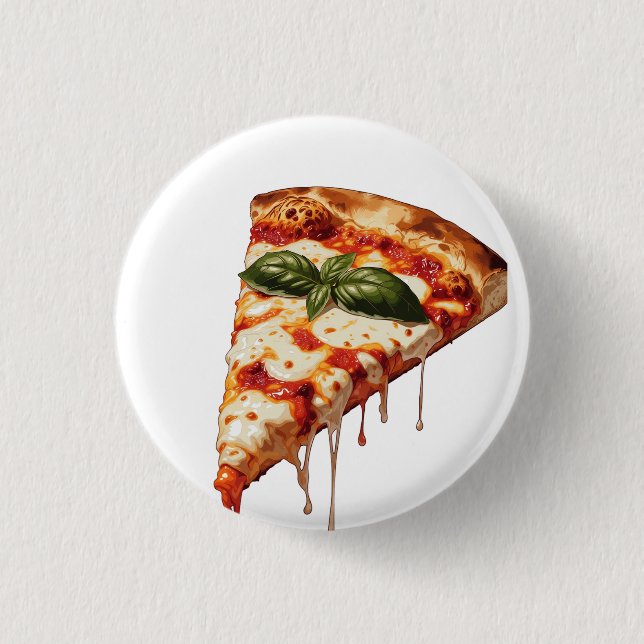 Pizza Slice with Gooey Melted Cheese Pull Margheri 3 Cm Round Badge (Front)