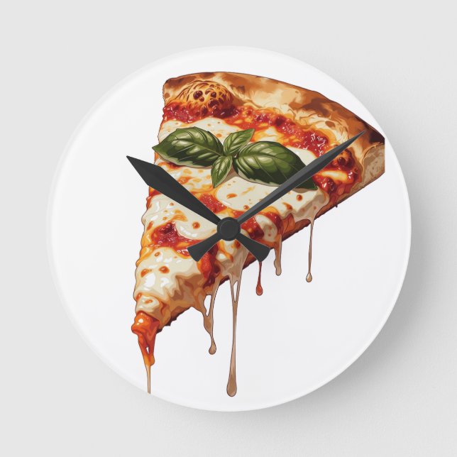 Pizza Slice with Gooey Melted Cheese Pull Margheri Round Clock (Front)