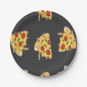 Pizza slices food character pattern paper plate