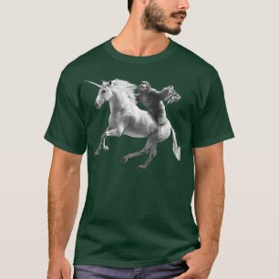 Pizza Sloth Riding Unicorn Monochrome T-Shirt