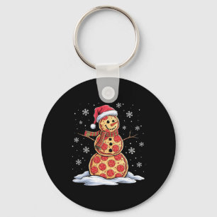 Pizza Snowman - Santa Hat - Christmas Pizza Party Key Ring