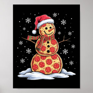 Pizza Snowman - Santa Hat - Christmas Pizza Party  Poster