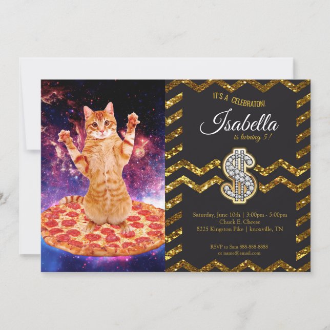 Pizza space cat invitation (Front)