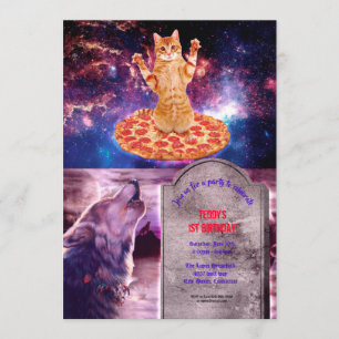 Pizza space cat invitation