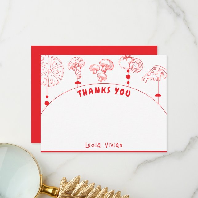 Pizza Special Delivery Baby Shower Blank Thank You Card (Front/Back In Situ)