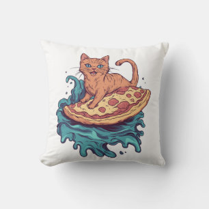 Pizza Surf Cat � Extreme Foodie Cat Adventure Cushion