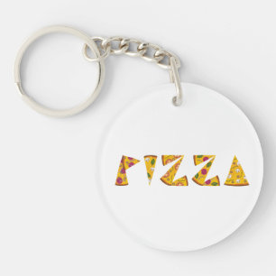 Pizza Text made out of Slices Key Ring