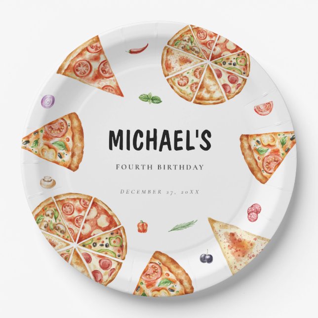 Pizza Theme Birthday Paper Plate (Front)