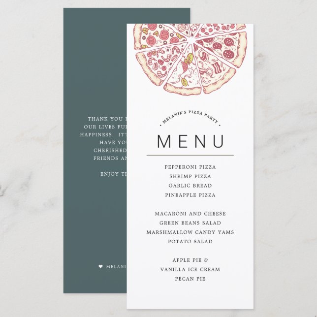 Pizza Themed Party | Food Menu (Front/Back)