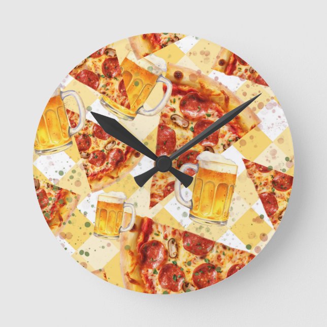 Pizza time Beer time Round Clock (Front)