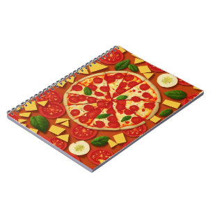 Pizza tomato cheese basil pattern bright notebook