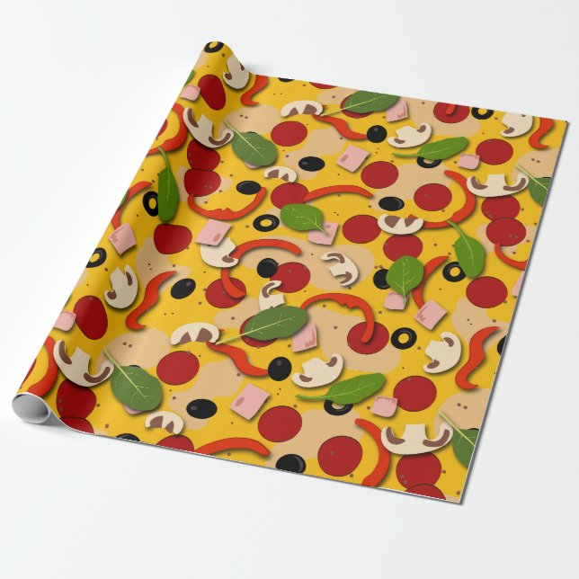 Pizza Topping Funny Cartoon Wrapping Paper (Unrolled)