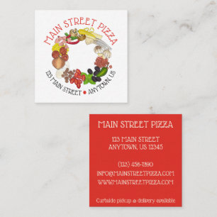 Pizza Toppings Italian Food Restaurant Pizzeria Square Business Card