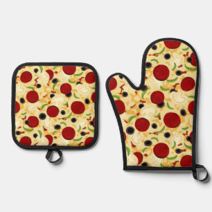 Pizza Toppings Pattern Oven Mitt & Pot Holder Set