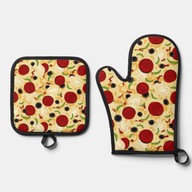 Pizza Toppings Pattern Oven Mitt & Pot Holder Set (Front)