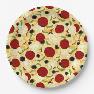 Pizza Toppings Pattern Paper Plate