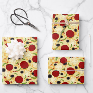 Pizza Toppings Pattern Wrapping Paper Sheet