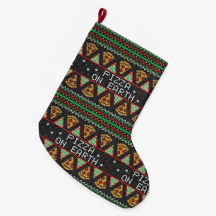 Pizza Ugly Christmas Sweater Large Christmas Stocking