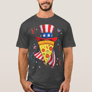 Pizza Us Flag Hat 4th Of July Boys Girls Kids Food T-Shirt