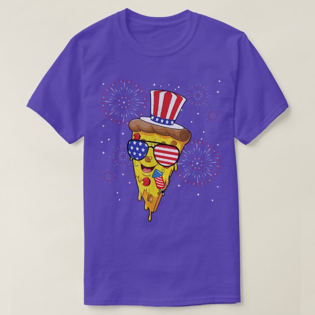 Pizza Us Flag Hat Firecracker 4th Of July Food Pat T-Shirt (Design Front)