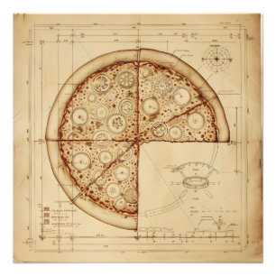 Pizza Vintage Blueprint Photo Print