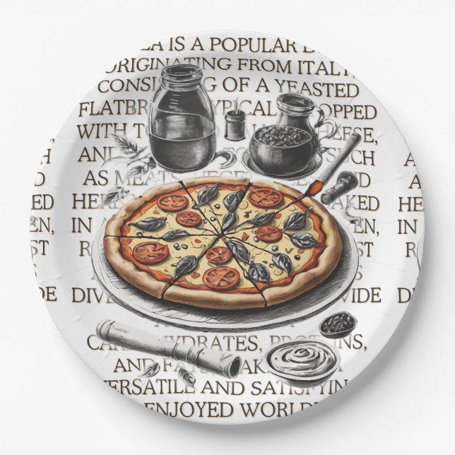 Pizza vintage sketch by CallisC Arts ⭐⭐⭐⭐⭐ Paper Plate (Front)