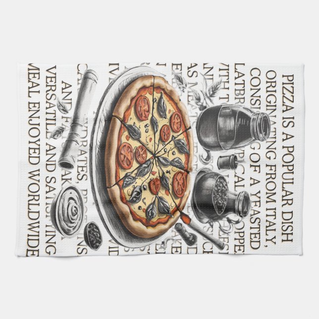 Pizza vintage sketch by CallisC Arts ⭐⭐⭐⭐⭐ Tea Towel (Horizontal)