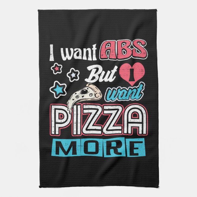 Pizza vs Abs - Bulking Diet - Funny Carbs Novelty Tea Towel (Vertical)