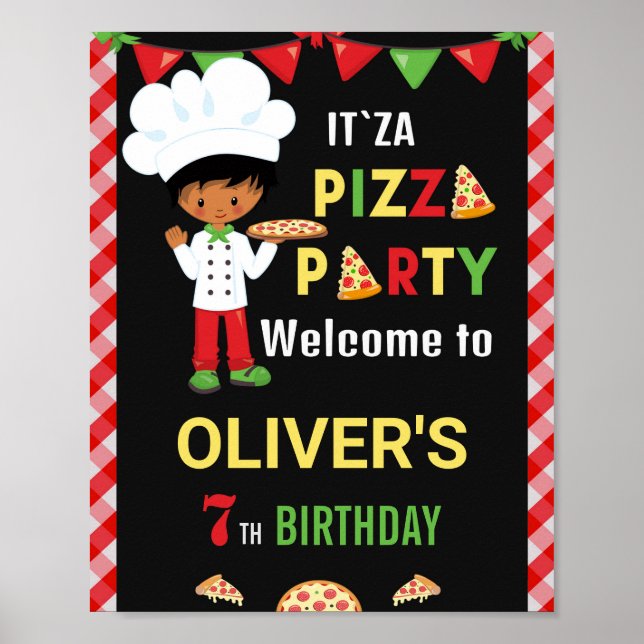 Pizza welcome party sign Little boy chef poster (Front)