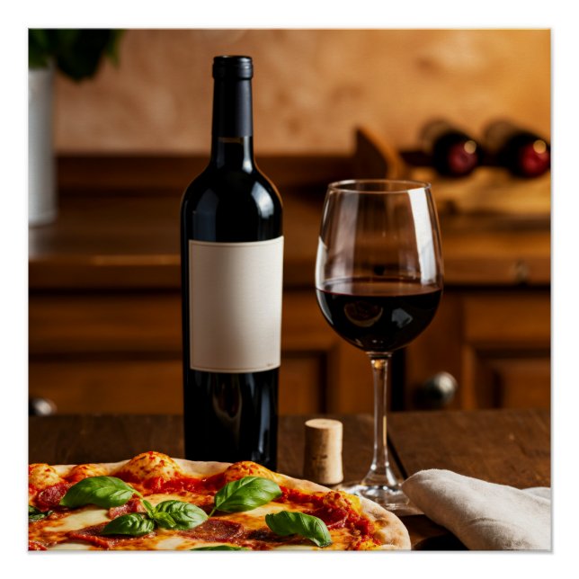 Pizza & Wine Art Poster (Front)