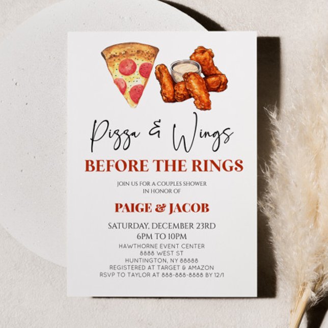 Pizza & Wings Before Rings Wedding Couples Shower Invitation (Creator Uploaded)