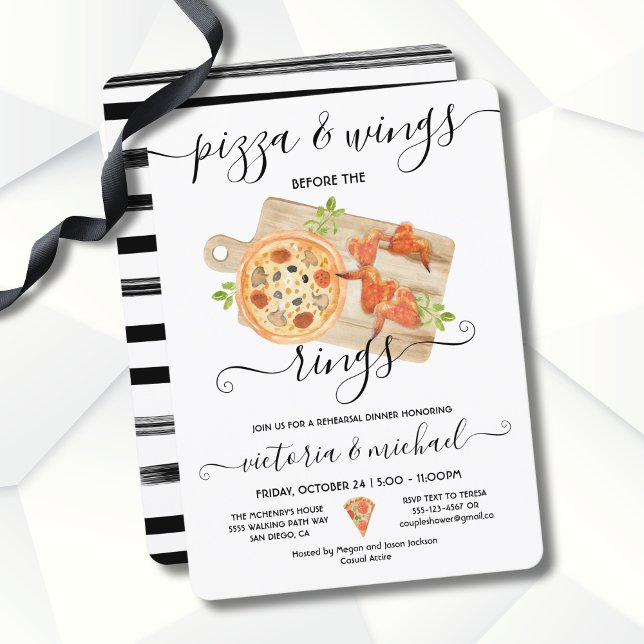 Pizza & Wings before the rings Rehearsal Dinner Invitation (Creator Uploaded)