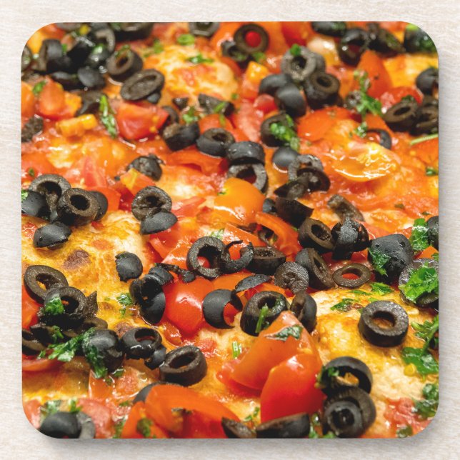 Pizza with black olives coaster (Front)